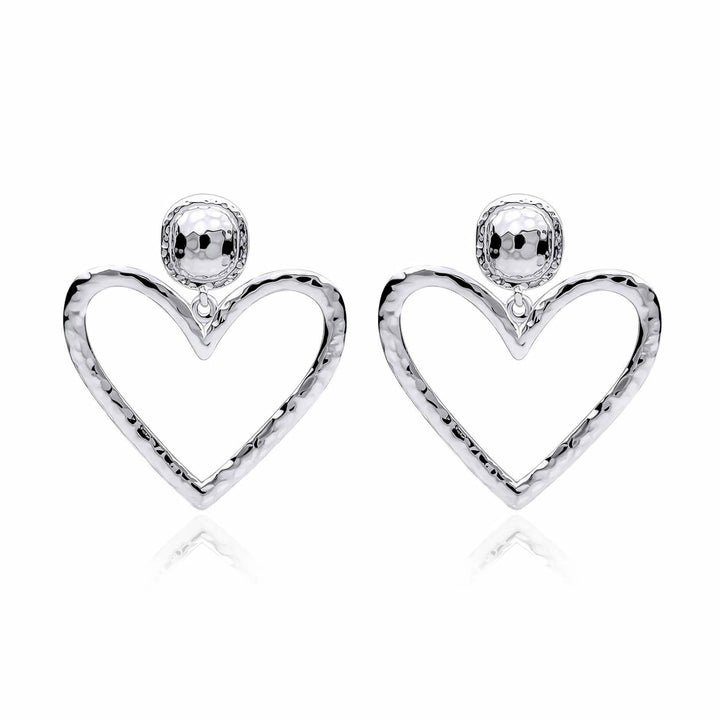 Silver Hammered Heart Drop Earrings