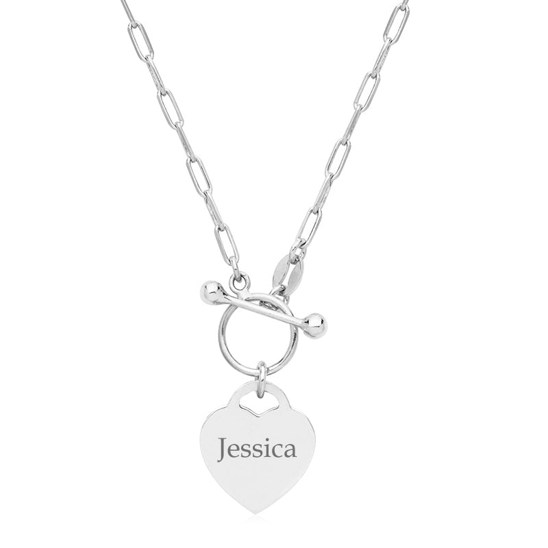 Silver Personalised Heart T-Bar Necklace
