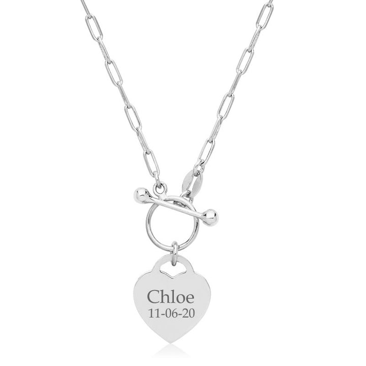 Silver Personalised Heart T-Bar Necklace