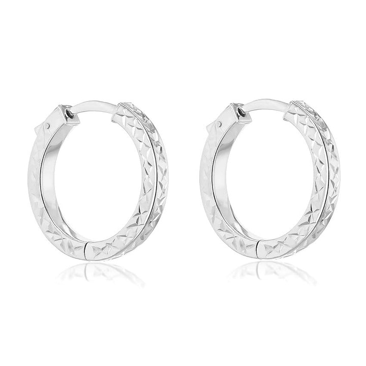 Silver Diamond-Cut Square Tube Hoop Earrings