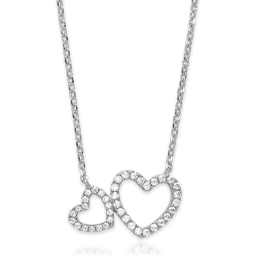 Sterling Silver Linked Hearts Pendant Necklace