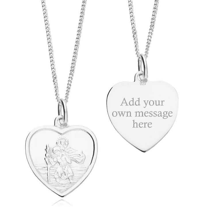 Children's Silver Personalised St Christopher Heart Pendant