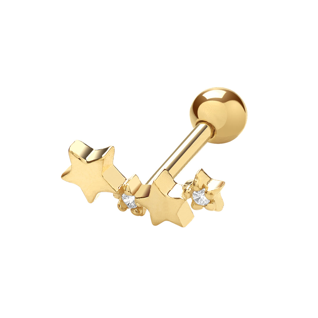 9ct Gold Stars Cartilage Stud Earring