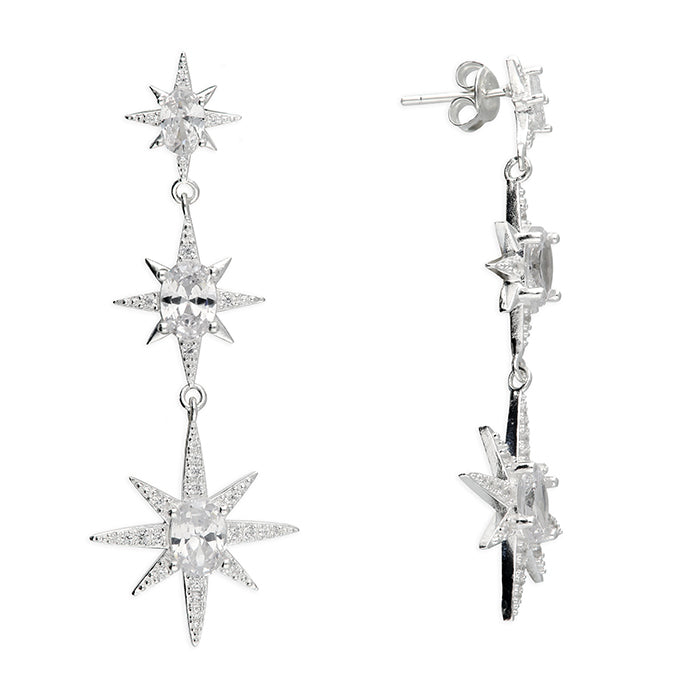 Sterling Silver Celestial Star Drop Earrings