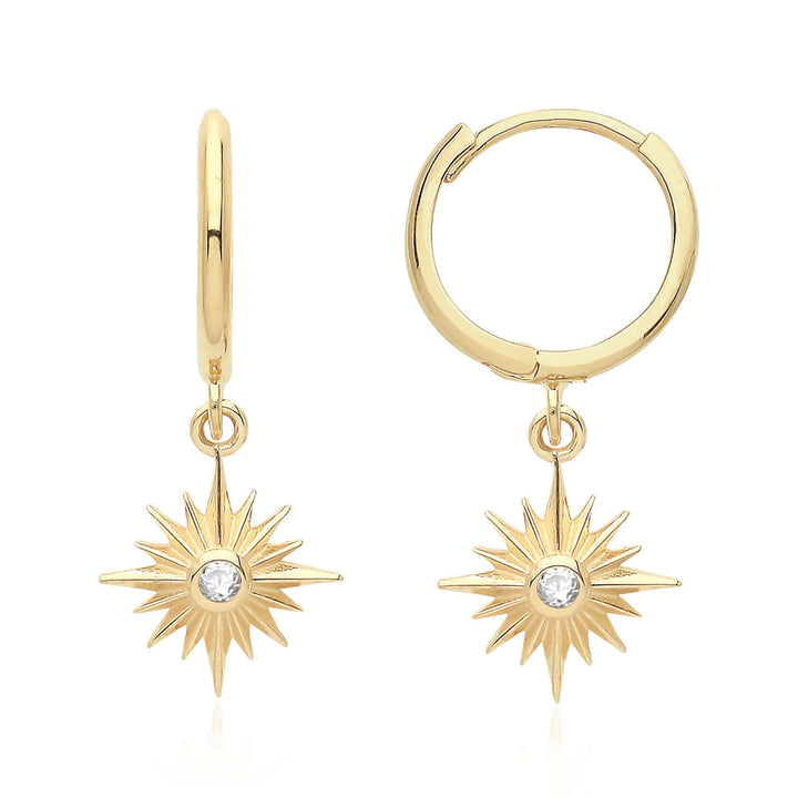 9ct Gold Polaris Star Charm Hoop Earrings