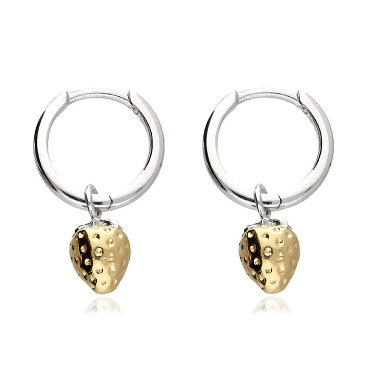 Silver & Gold Strawberry Charm Hoop Earrings