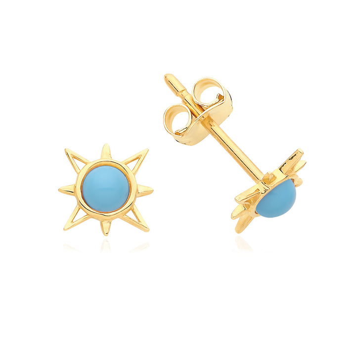 9ct Gold Turquoise Sun Stud Earrings