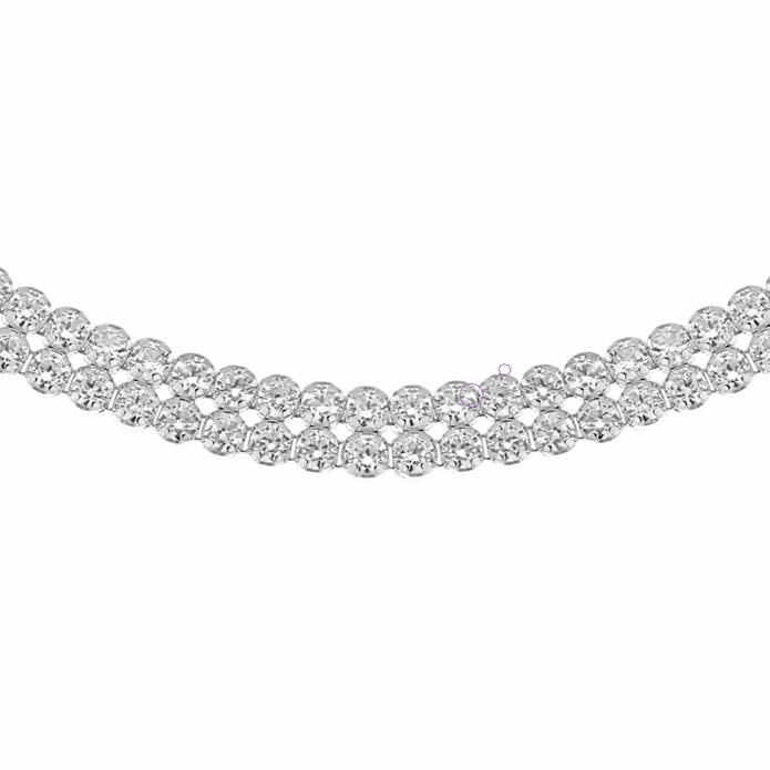 Silver Two Row Cubic Zirconia Tennis Necklace