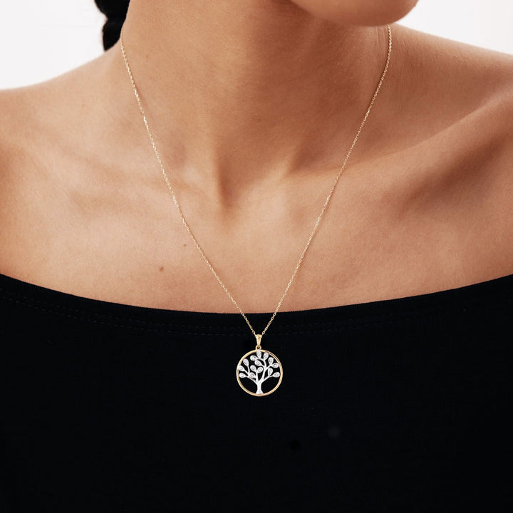 9ct Gold Diamond Tree Of Life Circle Necklace