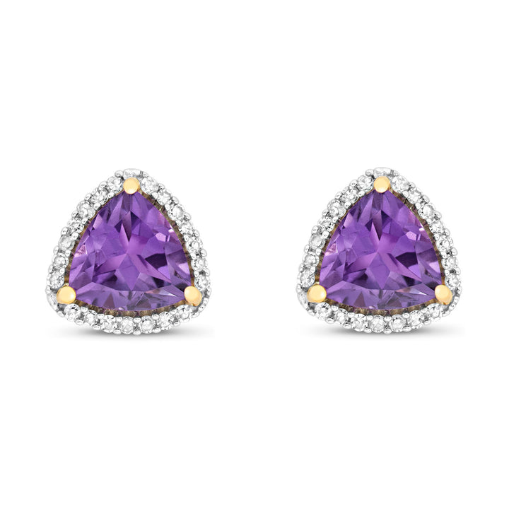 9ct Gold Trillion Cut Amethyst & Diamond Stud Earrings