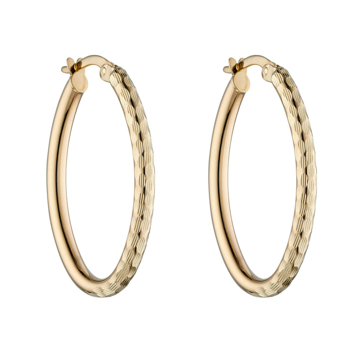 9ct Gold Textured Hoop Earrings