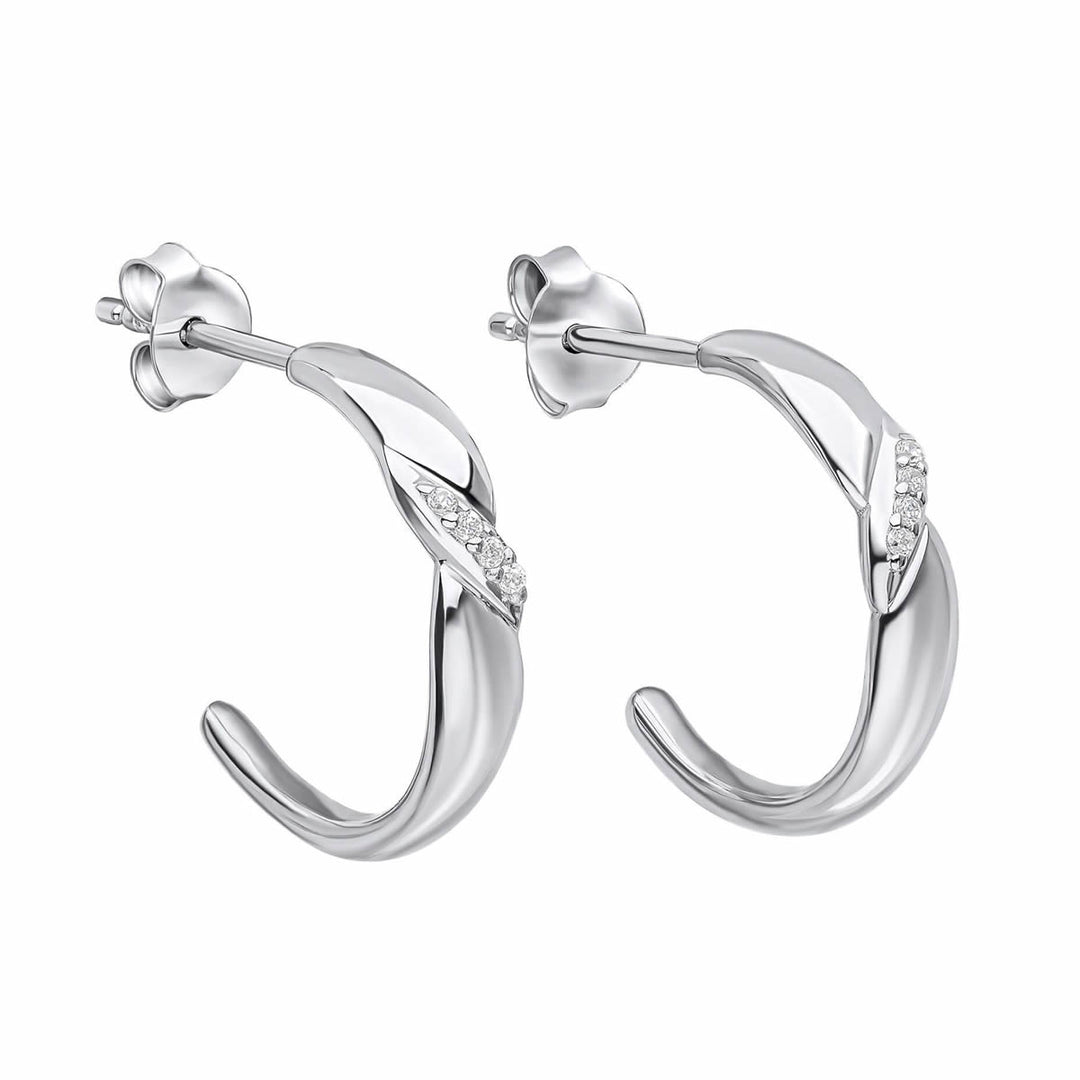 Sterling Silver Pave Twist Half Hoop Earrings