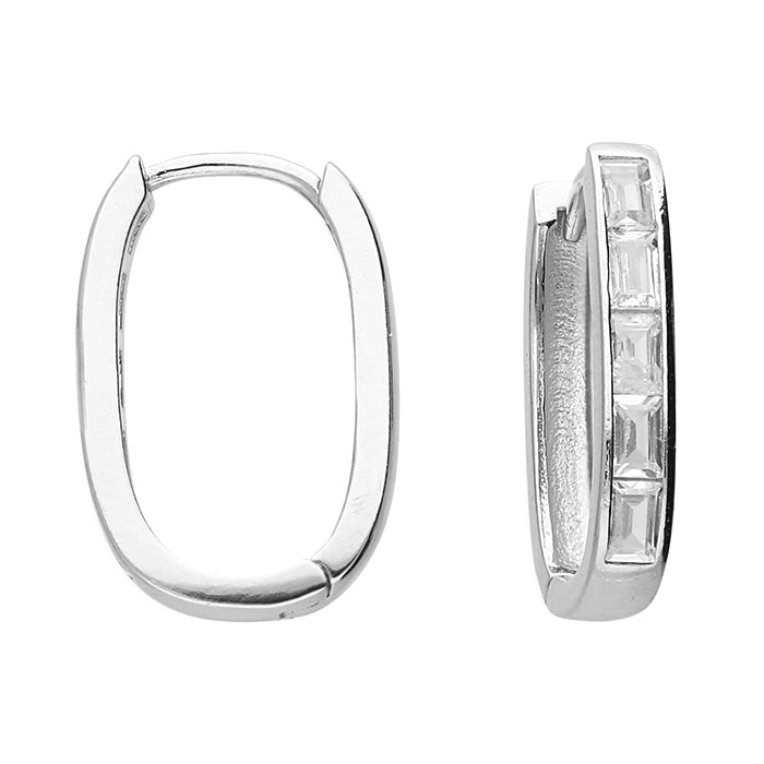 Silver Baguette-Cut Cubic Zirconia U Shape Hoop Earrings