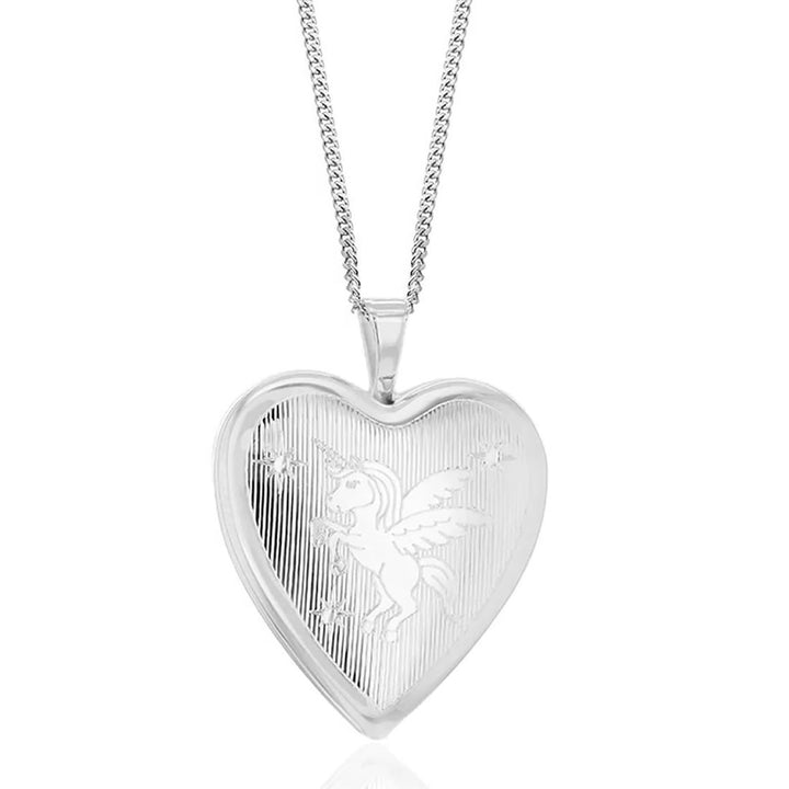 Children's Personalised Silver Unicorn Heart Locket