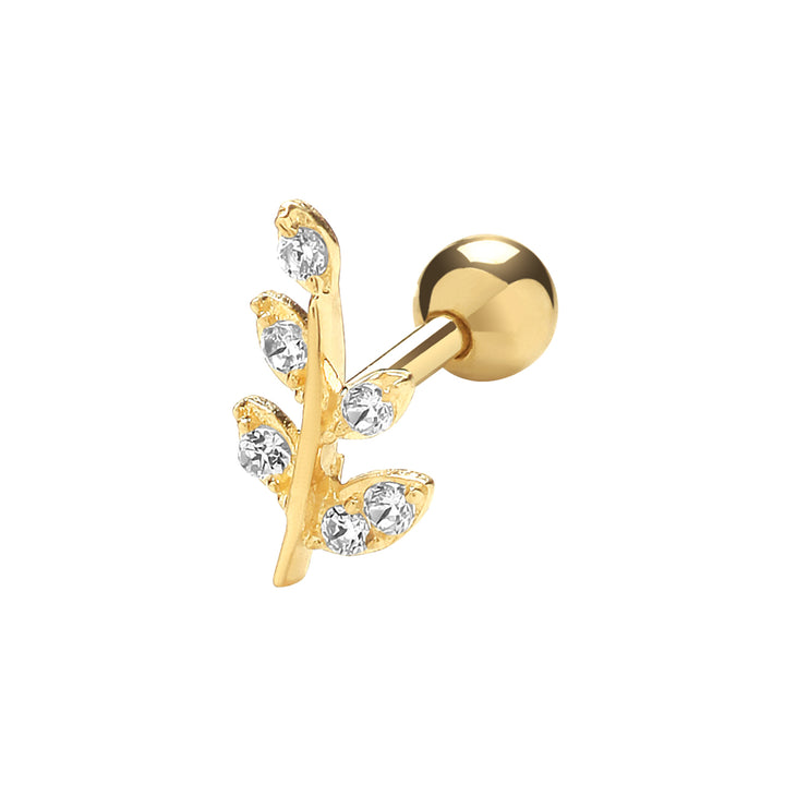 9ct Gold Vine Leaf Cartilage Stud Earring