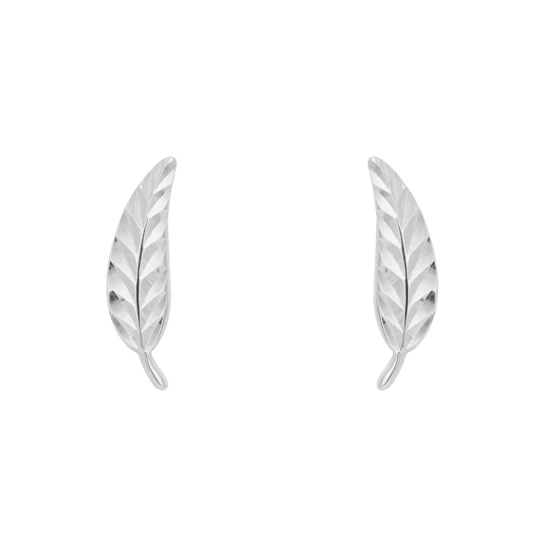 9ct White Gold Feather Stud Earrings