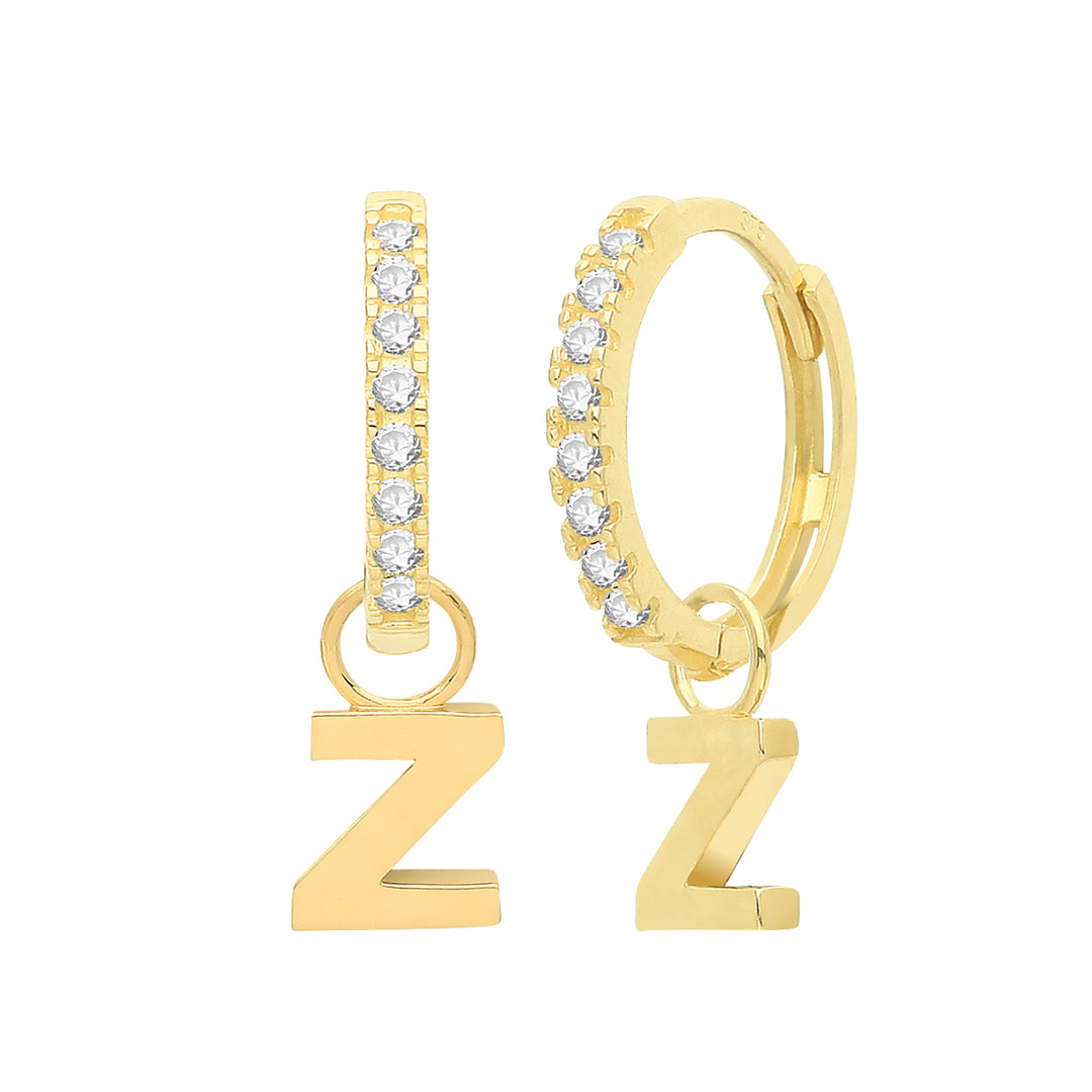 9ct Gold Initial Letter Charm Hoop Earrings