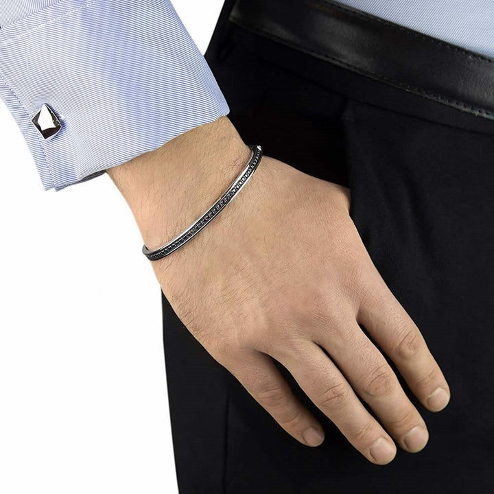 Men's Sterling Silver Black Sapphire Bangle