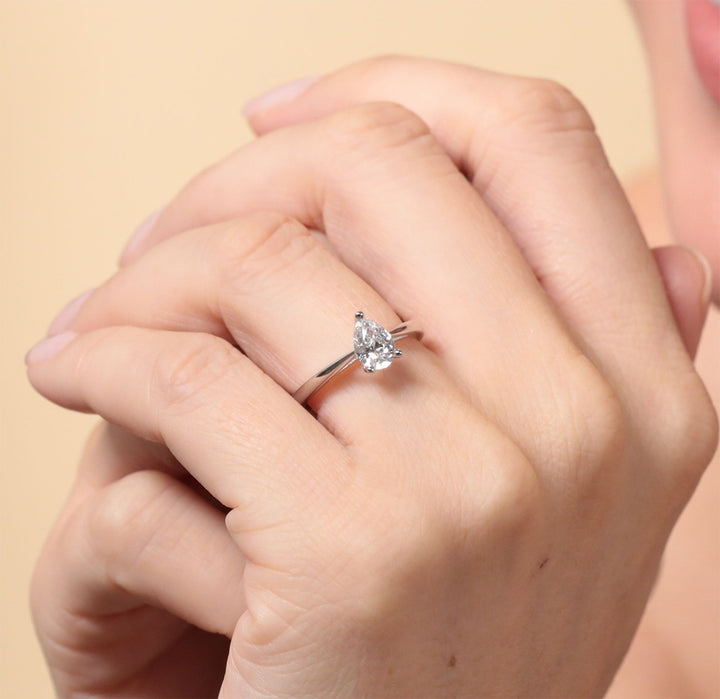 Luminous Silver Pear Shape Solitaire Ring