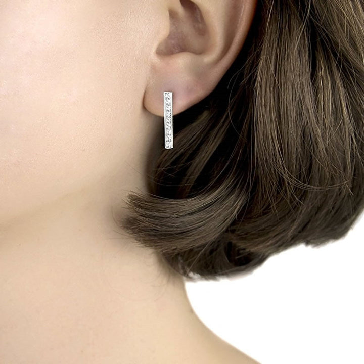 9ct White Gold Cubic Zirconia Bar Drop Earrings