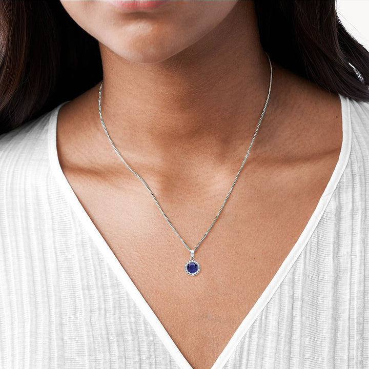 9ct White Gold Sapphire & Halo Diamond Pendant