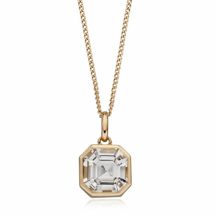 9ct Gold Asscher Cut White Topaz Pendant