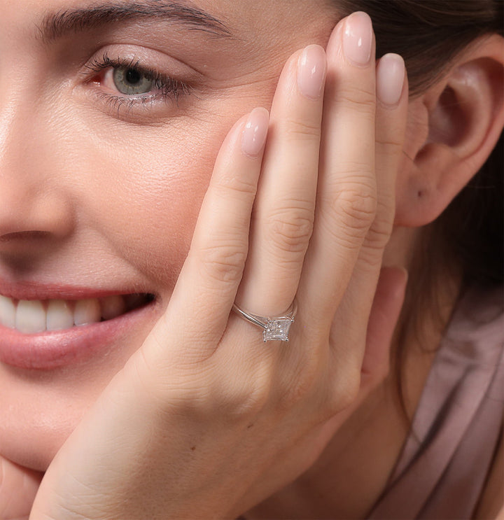 Luminous Silver Princess-Cut Solitaire Ring