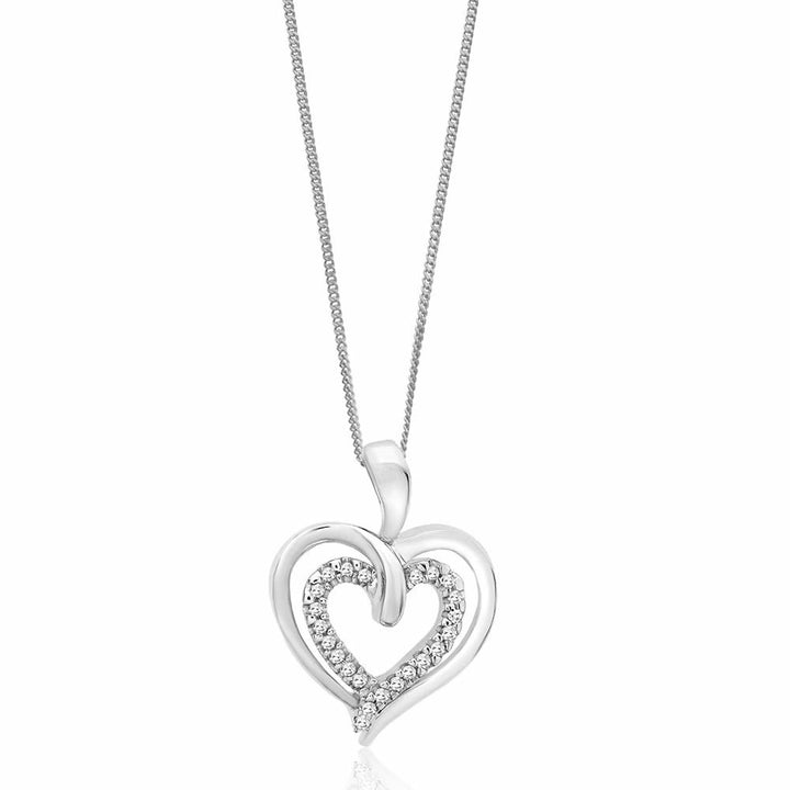 9ct White Gold Diamond Double Heart Pendant