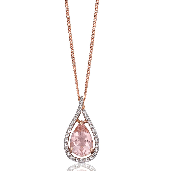 9ct Rose Gold Morganite & Diamond Pendant