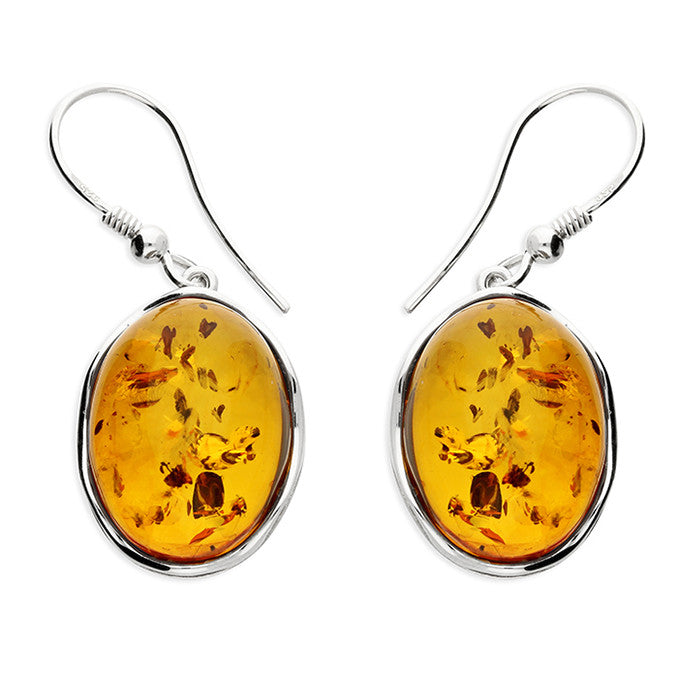 Sterling Silver Oval Amber Drop Earrings