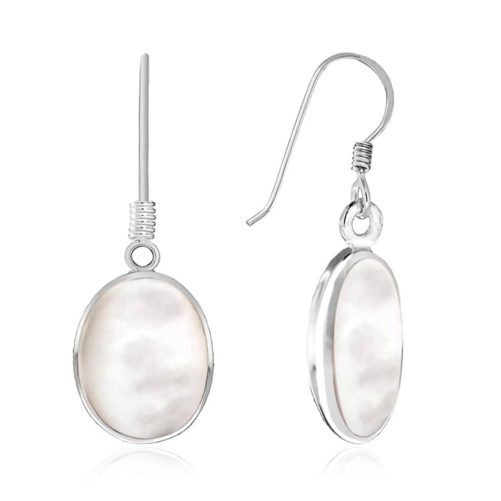 Sterling Silver Mother of Pearl Oval Drop Earrings