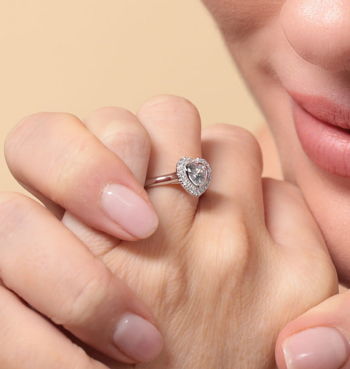 Sterling Silver Heart Halo Ring