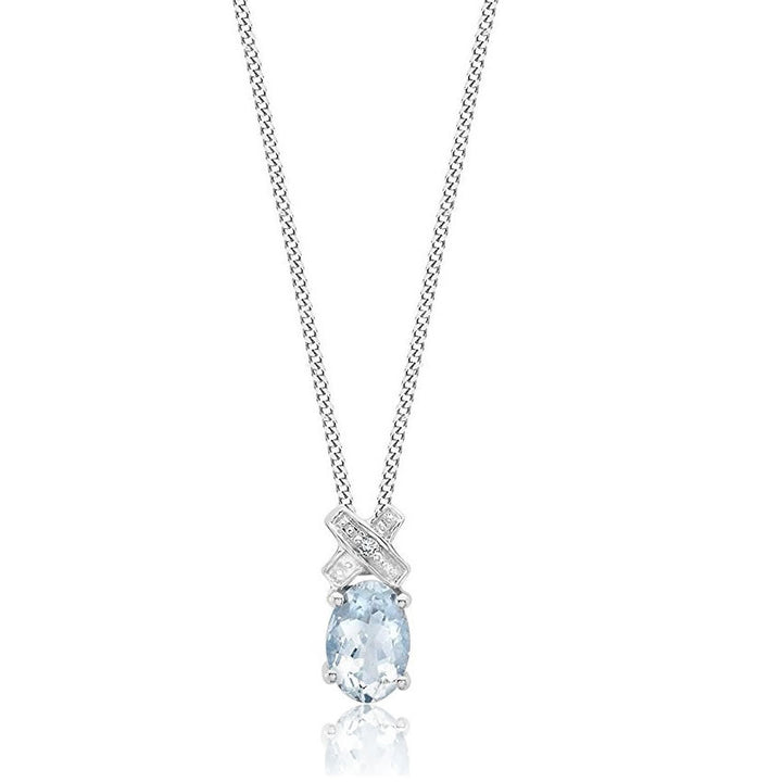 9ct White Gold Aquamarine & Diamond Pendant