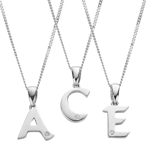 9ct White Gold Diamond Initial Pendant