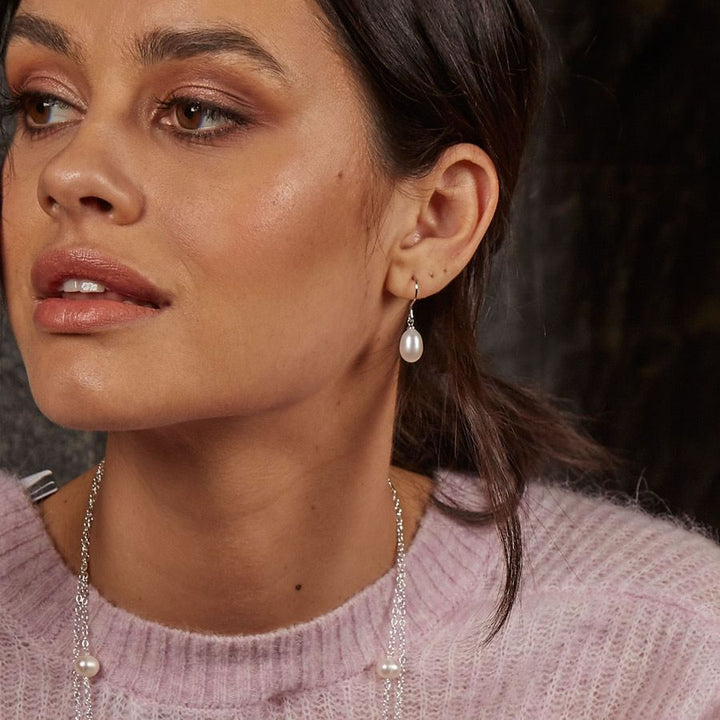 Silver Freshwater Pearl Drop Earrings