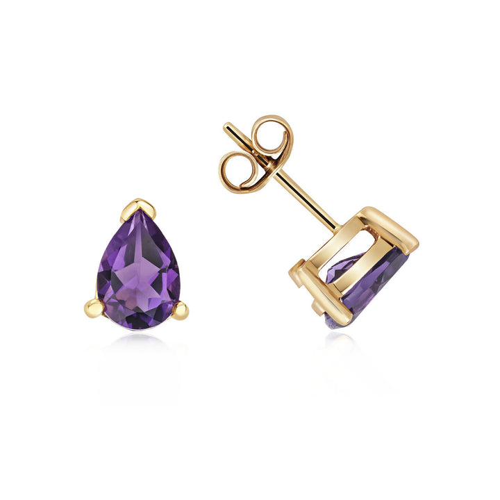 9ct Gold Pear Amethyst Stud Earrings