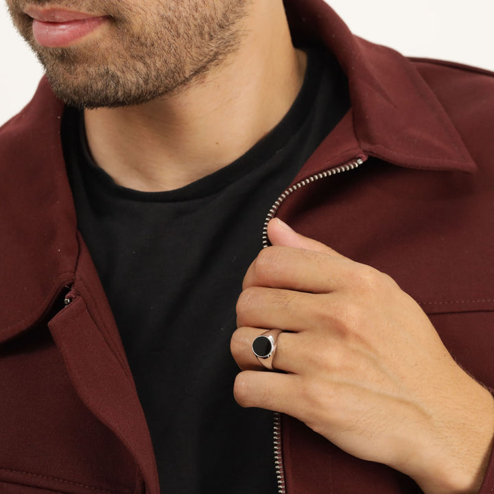 Men's Sterling Silver Oval Black Onyx Signet Ring