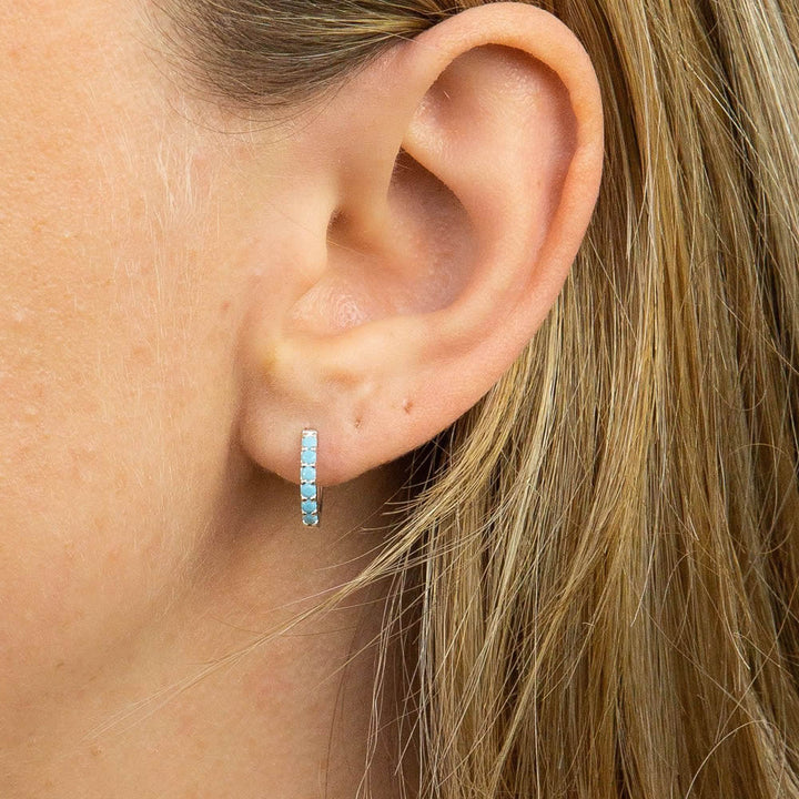 Silver Turquoise Crystal Huggie Hoop Earrings