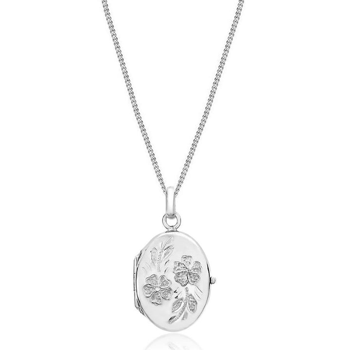 9ct White Gold Oval Flower Locket