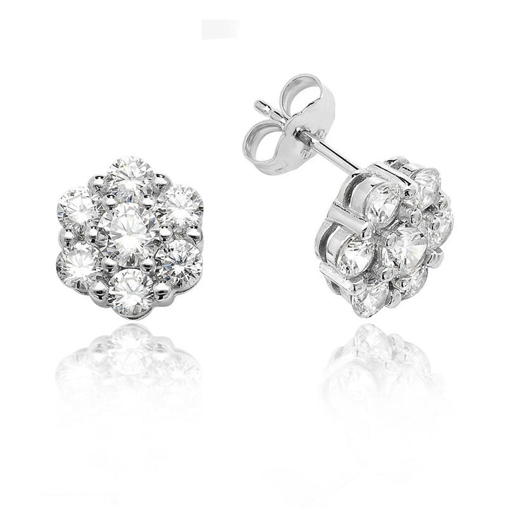 Luminous Silver Cubic Zirconia Cluster Stud Earrings