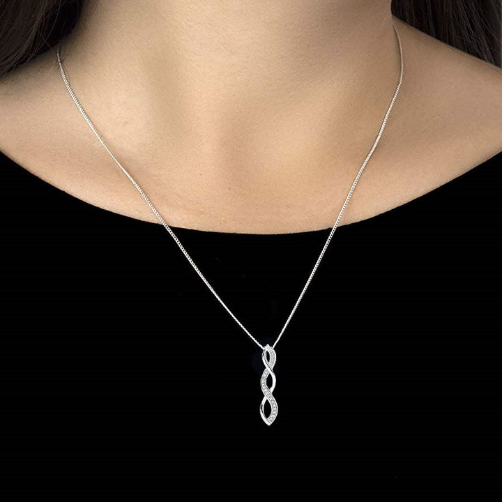9ct White Gold Diamond Twist Drop Pendant