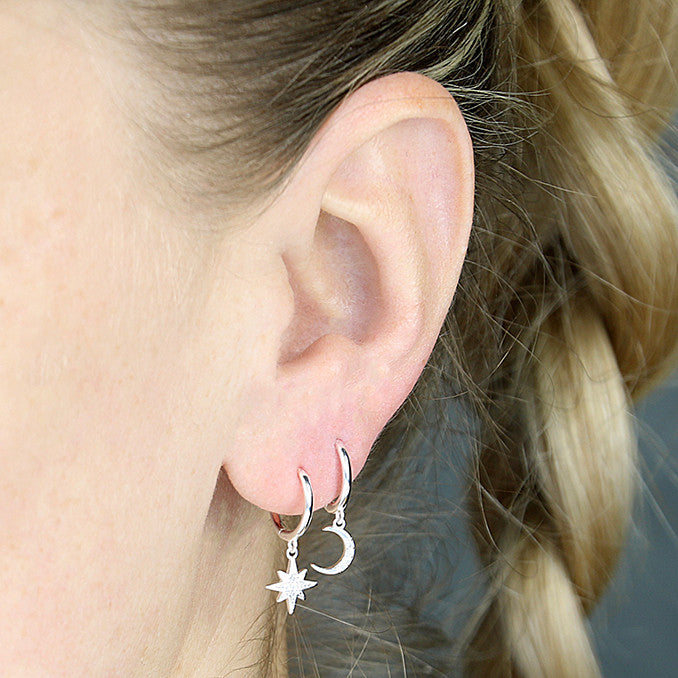 Sterling Silver Moon & Star Hoop Earrings