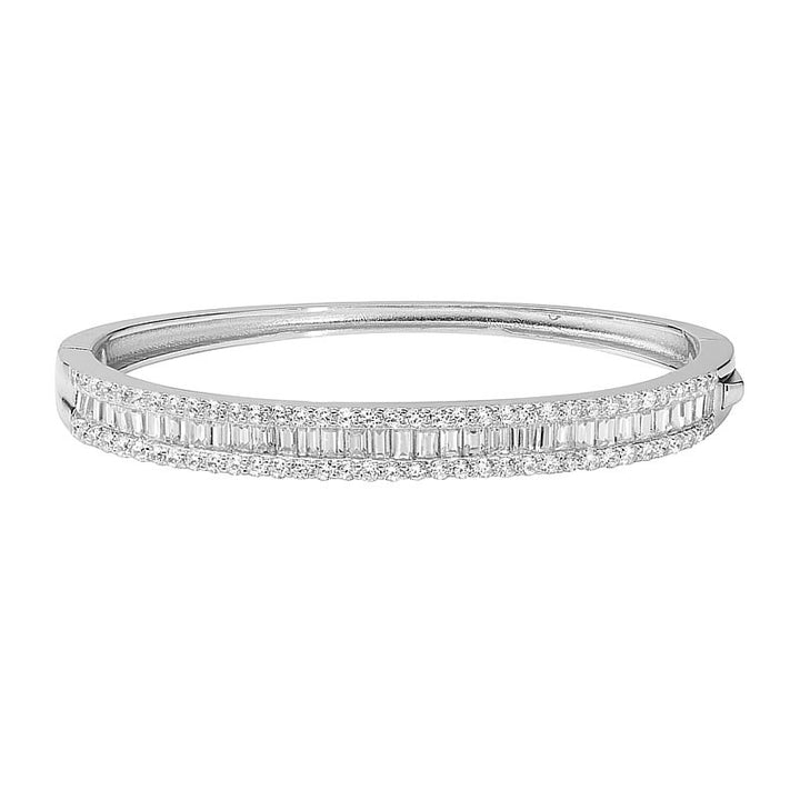 Silver Baguette Cut Cubic Zirconia Hinged Baby Bangle