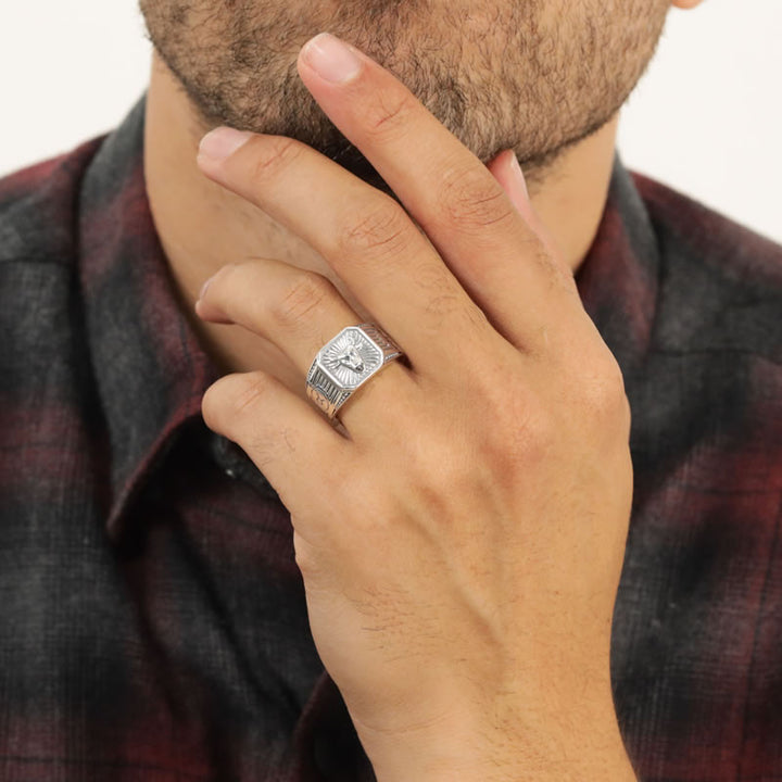 Men's Sterling Silver Taurus Signet Ring