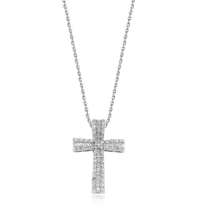 9ct White Gold 0.50ct Baguette Cut Diamond Cross Pendant