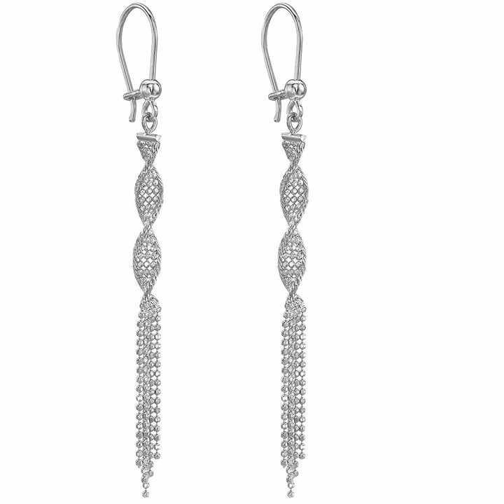9ct White Gold Long Tassel Twist Drop Earrings