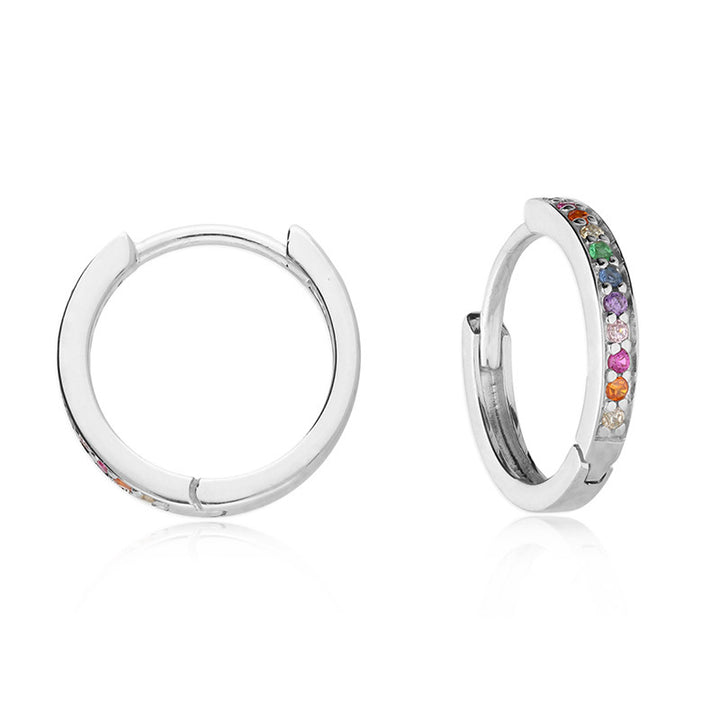 Silver Rainbow Huggie Hoop Earrings