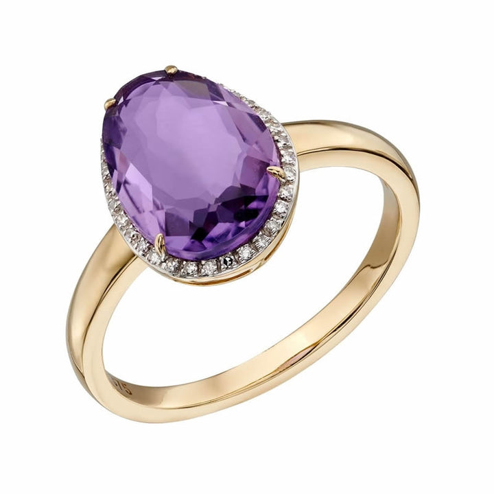 9ct Gold Natural Amethyst & Diamond Ring