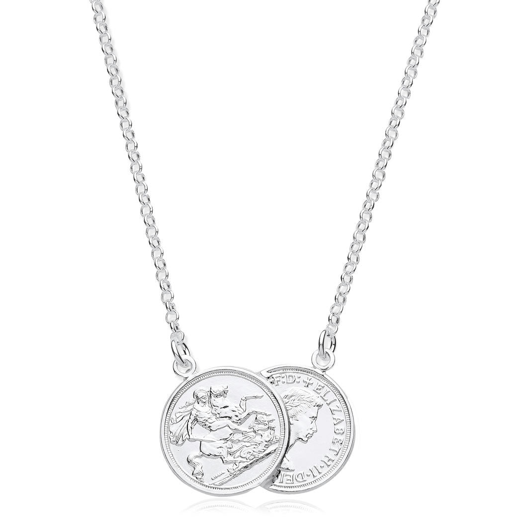 Sterling Silver Double Coin Necklace