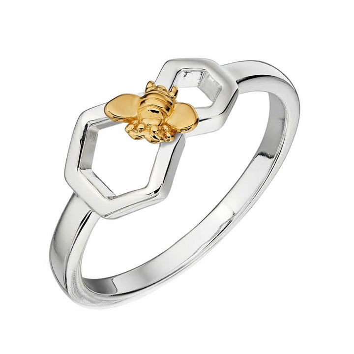 Sterling Silver Bee & Honeycomb Ring